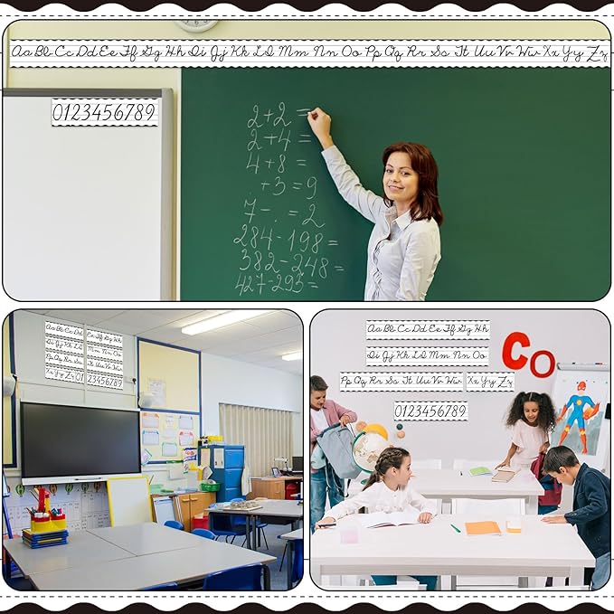 Set of 9 Cursive Writing Bulletin Board Cursive Alphabet Wall Strip for Teacher Supplies, Classroom Teaching Tool, Homeschooling, Kids Education (Classic Black)