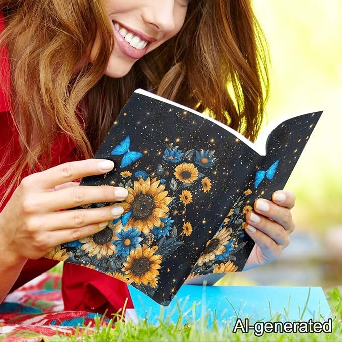 Dreaweet Sunflower Butterfly Book Cover Stretchable Book Sleeve Protector 9 x 11 inch Washable Reusable School Office Supplies Book Socks Kids Girls Back to School Gifts