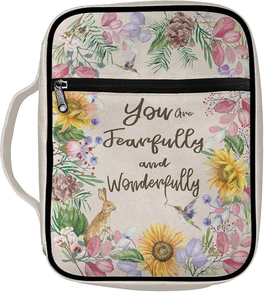 Coldinair Sunflower Hummingbird Floral Print Bible Covers Bag for Women Teens Kids,Carrying Book Case Church Bag Bible Holder with Handle and Zippered Pocket