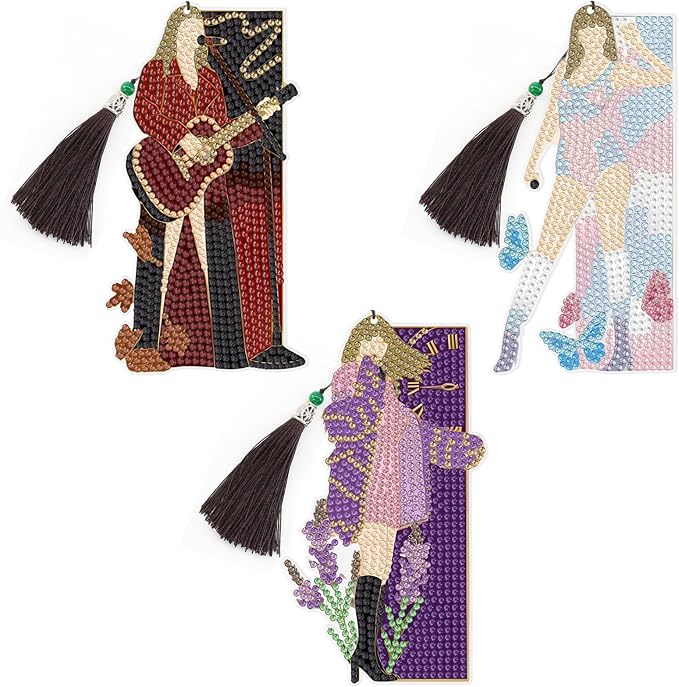 3 Pcs Diamond Painting Bookmarks, Singer Diamond Art Bookmarks with Tassel, Diamond Art Painting Kits for Beginners Adults DIY Art Craft Gifts Book Decors