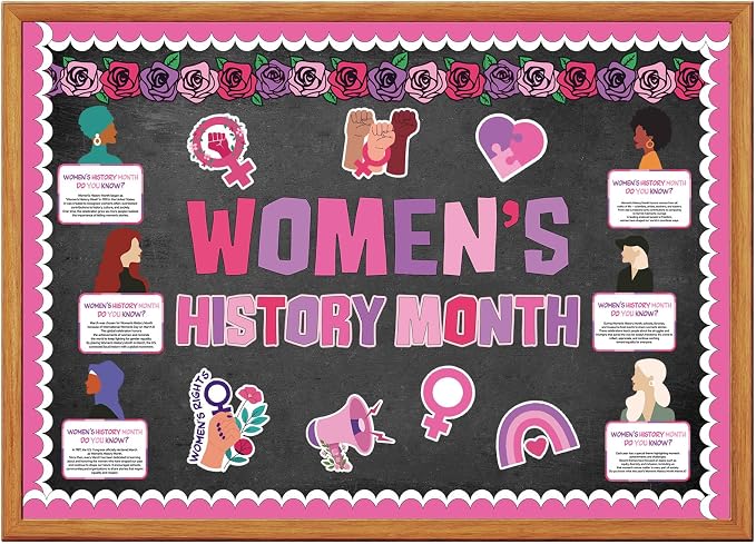 Gersoniel 71 Pcs Women's History Month Bulletin Board Decoration Set for Classroom, International Women's Day Bulletin Board for School Chalkboard Wall Decor Celebration Party Supplies