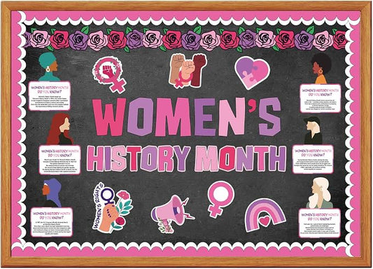 Gersoniel 71 Pcs Women's History Month Bulletin Board Decoration Set for Classroom, International Women's Day Bulletin Board for School Chalkboard Wall Decor Celebration Party Supplies