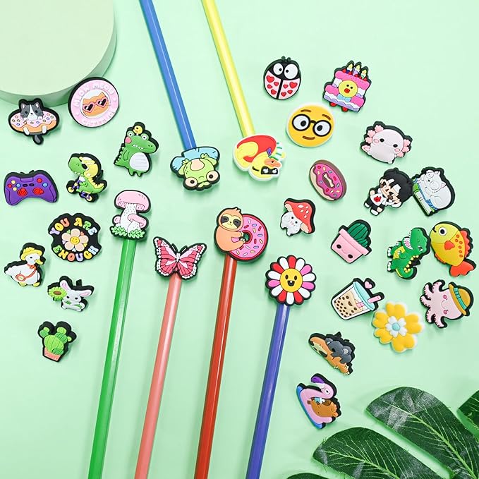 60PCS Pencil Toppers,Cute Pencil Charms for Students Bulk School Teacher Supplies Fun Pen Toppers Charms,PVC Pencils Clips Accessories Random Different Pencils Decor Classroom Rewards Prizes gifts