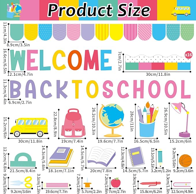 Justforjoyful Welcome Back to School Bulletin Board Classroom Decorations Colorful Welcome Banner Cutouts Wall Door Decor Chalkboard Sign for First Day of School Classroom Party