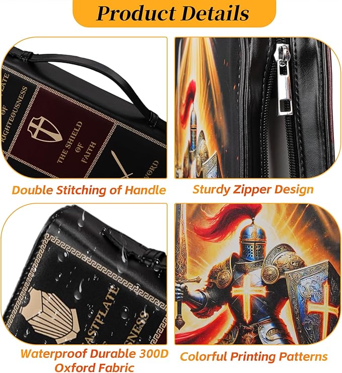 Premium Leather Armor of God Bible Cover - Faith Scripture Knight Temlar Study Bible Carrier Case Bag Accessories Supplies - Religious Bible Pattern Organizer - Christian Pastor Appreciation Gifts