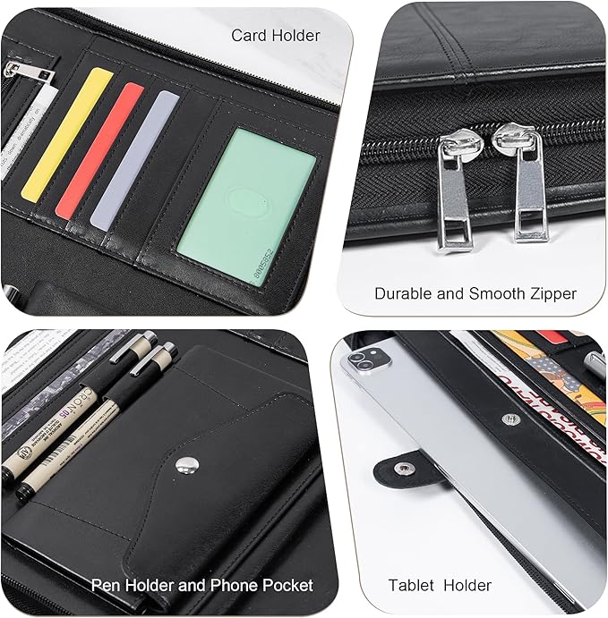 Free Name Engraved, Personalized Vegan Leather Padfolio for Men, Customized Leather Portfolio for Women, Portfolio Folder, Business Document Organizer for 13.3" iPad,Padfolio with A4 Notepad Holder