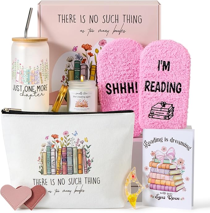 JORA Bookish Gifts for Readers: 9PCS Book Lover Gifts for Women Book Club Themed Gift Ideas Bookish Merch Reading Accessories for Reading Lover Bookworm Librarian Reader Pink