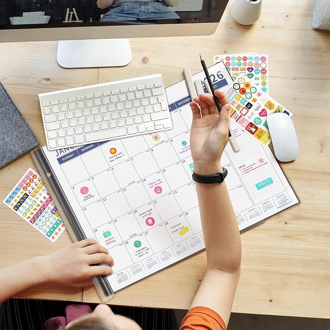 Ospelelf Desk Calendar 2026-2027 Large 22'' x 17'' Desktop Calendar 2026 Monthly Calendars, 18 Month Family Calendar, Use Jan 2026 - June 2027, Blue