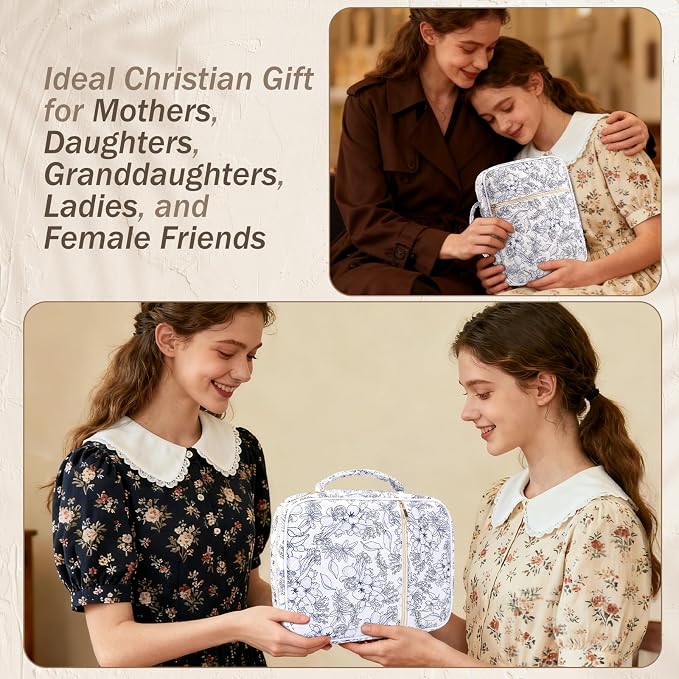 XKDOUS 30 Pcs Bible Bag Kit for Women Quilted Bible Cover Case w/Handle, Tabs, Study Supplies Bible Journaling Kit Large Book Carrying Case Christian Gifts for Mother Lady