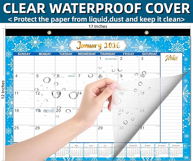 Desk Calendar 2026-2027 - Large 18-Month Desk/Wall Calendar, Through June 2027, 17" x 12", Thick Paper, Large Blocks, Plastic Cover, Monthly 2026 Calendar for Home School & Office Easy Organizing