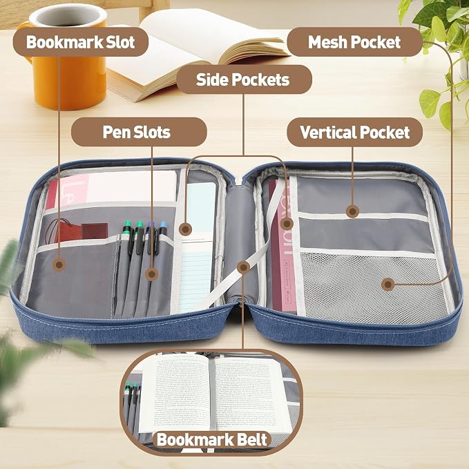 MOSLA Bible Cover Bag with for Women Men, Scripture Study Carrying Book Cover Church Bag with Handle and Pocket for Fathers Mothers Mom Kids, Catholic Church, Christian Gifts Dark blue