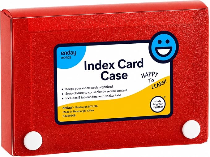Enday Index Card Holder 3x5, Red Index Card Case with 5 Tab Dividers, Index Card Organizer, Flash Card Holder, Holds 100 Cards