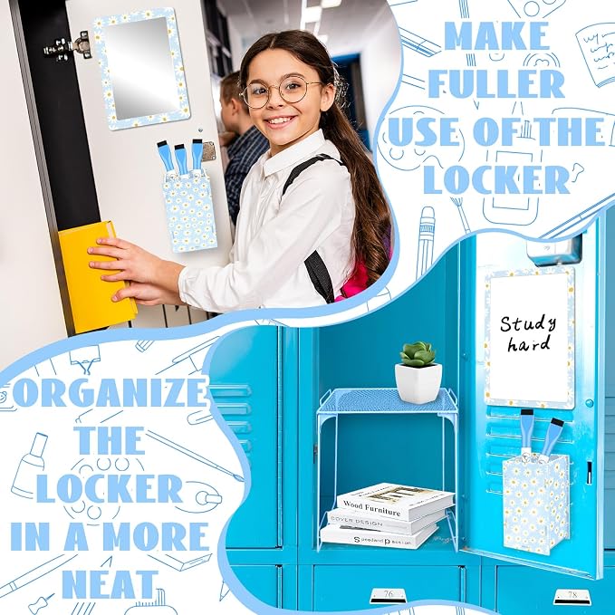 Denylo pro Magnetic Locker Accessories Kit Sky Blue Back to School Essentials Locker Organizer Supplies Include Mirror Whiteboard Pen Shelf Pencil Case Magnet Back to School Essentials