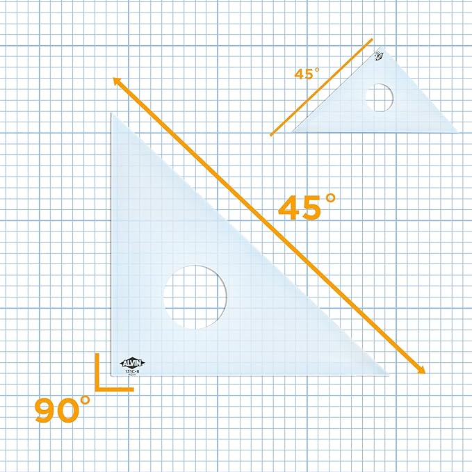 Alvin 131C-16 45-Degree/90-Degree 16" Clear Professional Acrylic Triangle