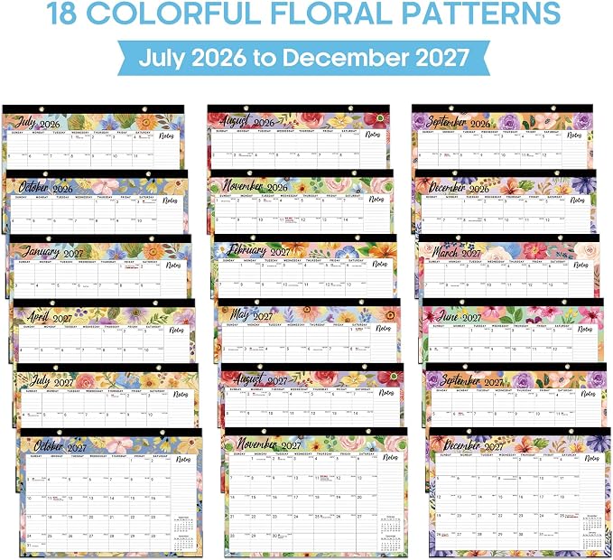 Desk Calendar 2026-2027, 18-Month Calendar Runs from July 2026 to December 2027, Large 17" x 12" Monthly Desktop & Wall Calendar for Home & Office - Botanic Whimsy