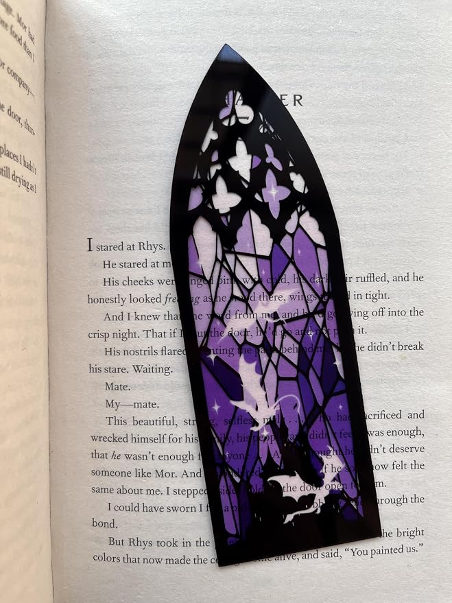 Fantasy Acrylic Bookmark Set, Stained Glass Style Transparent Bookmarks, Dark Aesthetic Romantasy Bookish Gifts for Readers & Book Lovers, Booktok Accessories (Set of 2, 6 x 2 inches)