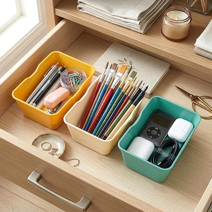 WUWEOT 30 Pack Mini Storage Baskets Bins, Plastic Small Classroom Organizer Tray Bulk, Colorful Rectangular Pencil Container for Drawer Desk Bathroom Home Office School