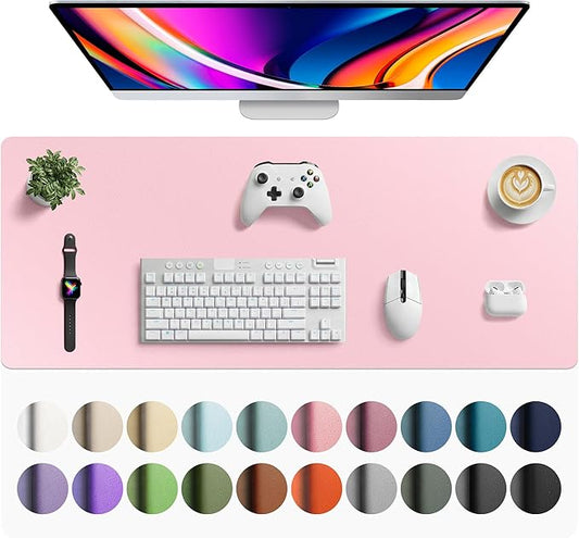 Aothia Faux Leather Desk Mat - Large Mouse Pad, Non-Slip PU Leather Blotter, Waterproof Writing Surface for Office and Home (Fairy Pink, 42" x 17")