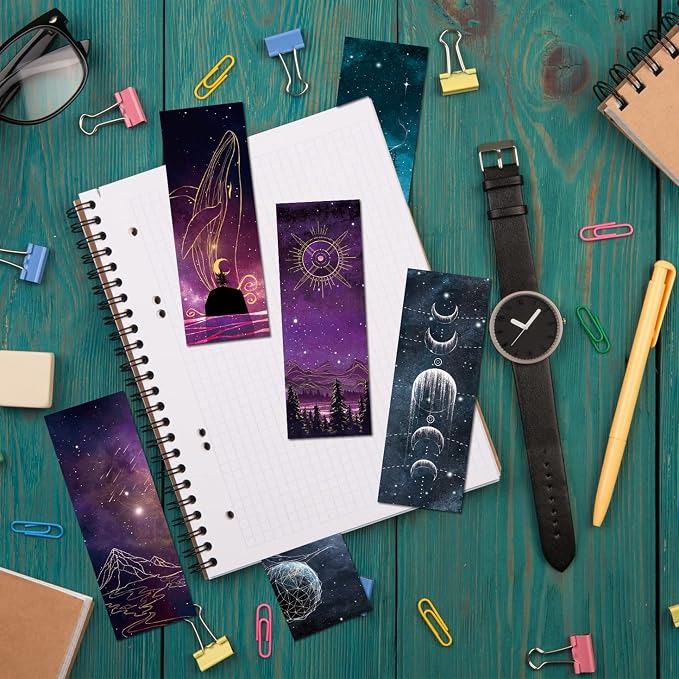 Anseal Cool Space Starry Night Bookmark, Bookmarks for Book Lovers, Bulk Bookmarks for Men, Unique Book Mark for Boys, Girls, Students, Classroom Gifts, School Prize, Reading Present