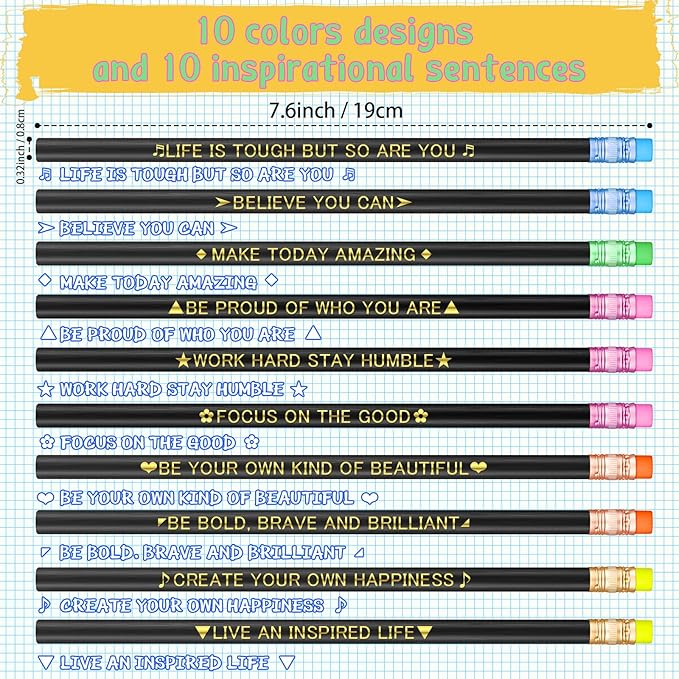 Eersida 40pcs Color Changing Mood Pencils Fun Pencils Bulk for Kids Students Motivational Pencil 2B Assorted Thermochromic Pencil with Eraser (Inspirational)