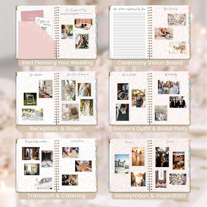 Hydrangea Wedding Planner Book and Organizer, Bridal Wedding Planning Binder with Tabs, Pockets, Checklists, Calendars, Engagement Gift for Newly Engaged Couples, 8x10.8"