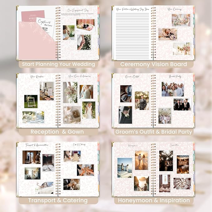 Boho Wedding Planner Book and Organizer, Bridal Wedding Planning Binder with Tabs, Pockets, Checklists, Calendars, Engagement Gift for Newly Engaged Couples, 8x10.8"