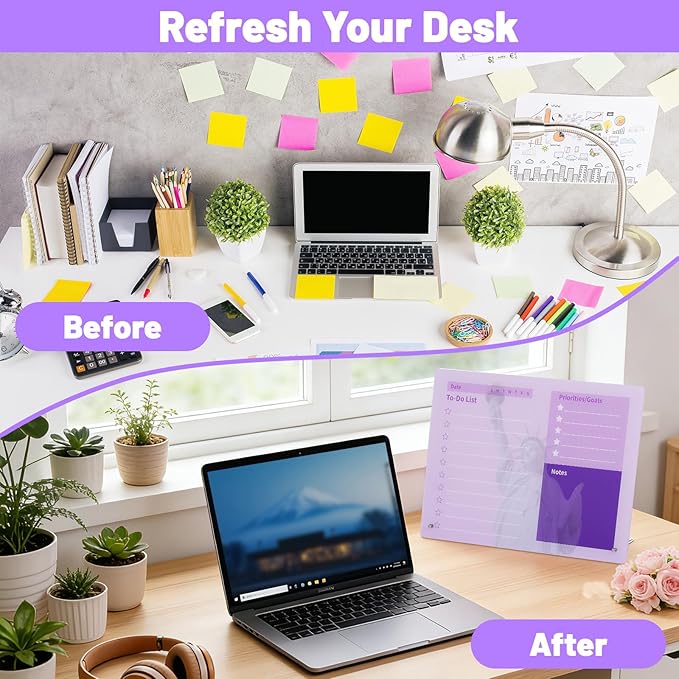 LeMotech Desktop Acrylic Dry Erase Board, 15.7x11.8 inches to-Do List Planner, Tabletop Whiteboard with Stand Office Supplies Includes 2 Markers & 1 Eraser, Purple Statue of Liberty Pattern, 1 Pack