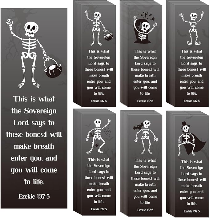 TICIAGA Halloween Skeleton Bookmarks - 60Pcs Halloween Skull Bookmarks for Women, Double Sided Book Tracker Skeleton Page Marker for Book Lovers, Skull Christian Church Giveaways for Sunday School