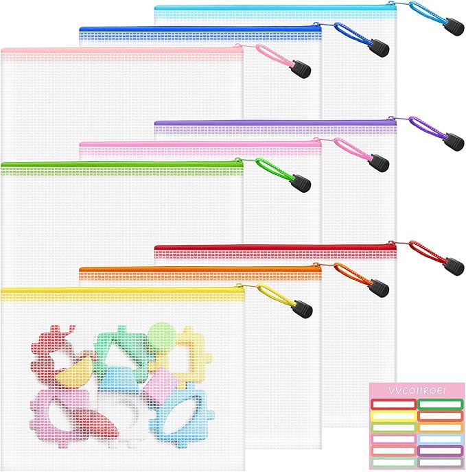 9pcs Mesh Zipper Pouch Bags Small, A5 9.5x7.2 Inches, 9 Colors Zipper Pouches for Organizing, Puzzle Storage, Travel, School, Office Supplies