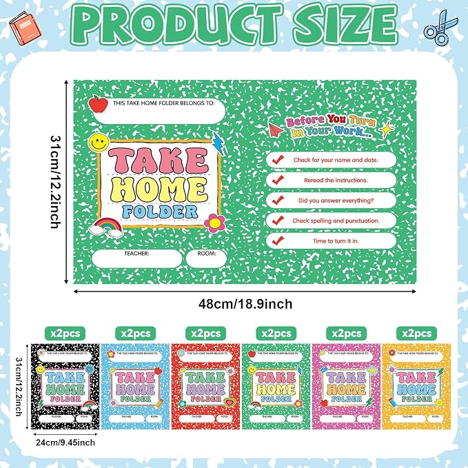 12PCS Homework 2 Pocket Folders Bulk for Students Take Home Folders A4 Letter Size Composition Notebook Classwork Homework Organizer for Home Office Teachers Educational Supply 9.45 x 12.2 Inch