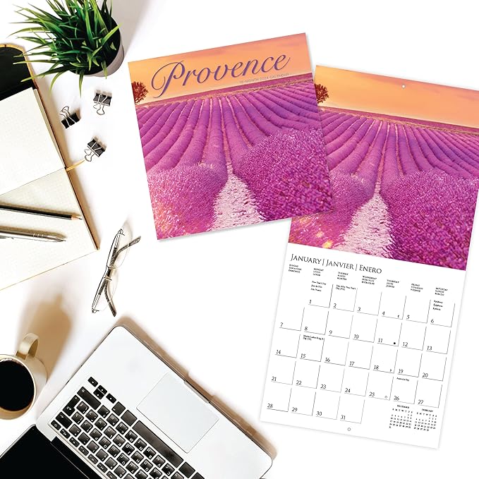 Graphique 2024 Provence Mini Wall Calendar | 7” x 7” | Thick Paper | Home & Office Organizer | Large Monthly Grid | 3 Languages & Marked Holidays | 4 Month Preview Page for 2025