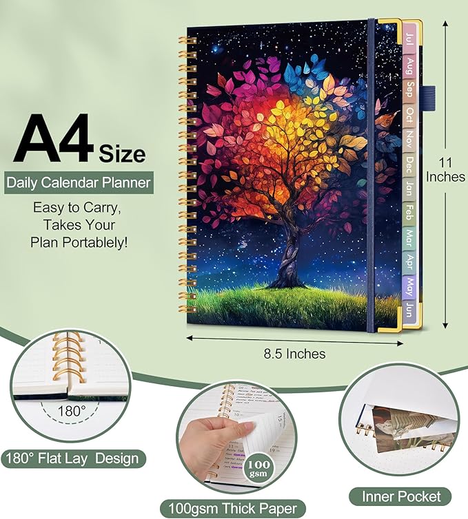 Academic Planner 2026-2027, Hardcover Weekly and Monthly Calendar Planner from July 2026 - June 2027, Daily Agenda Planners with Tabs, College School Organizer for Student Teacher, A4 (8.5" x 11"), Colorful Tree