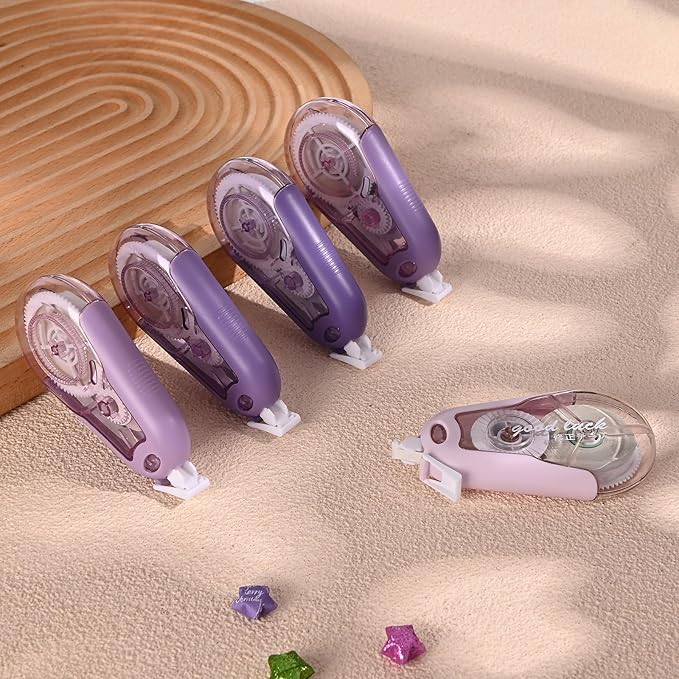 Temiary 5Pcs White Correction Tapes, Cute White Pull Out Tape for Instant Correction, Aesthetic Correction Tape for Writing, Easy to Use Applicator for School Students Office Supplies (Purple)