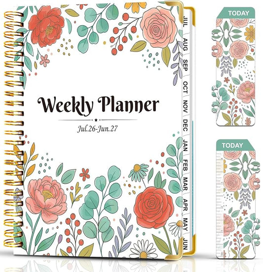 Weekly Monthly Planner 2026-2027, Weekly Planner from Jul 2026-Jun 2027, 6.3" X 8.5" Daily Planner with Tabs, Bookmark, Calendar Planner for Women Girls, Planners Spiral Bound at School/Office