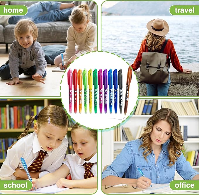 12 Pack 0.5 mm Erasable Gel Pens Rapid Dry Consistent Ballpoint with Ergonomic Grip for Writing Illustrating Fixing Rewritable Multicolor Pens for School Office Design