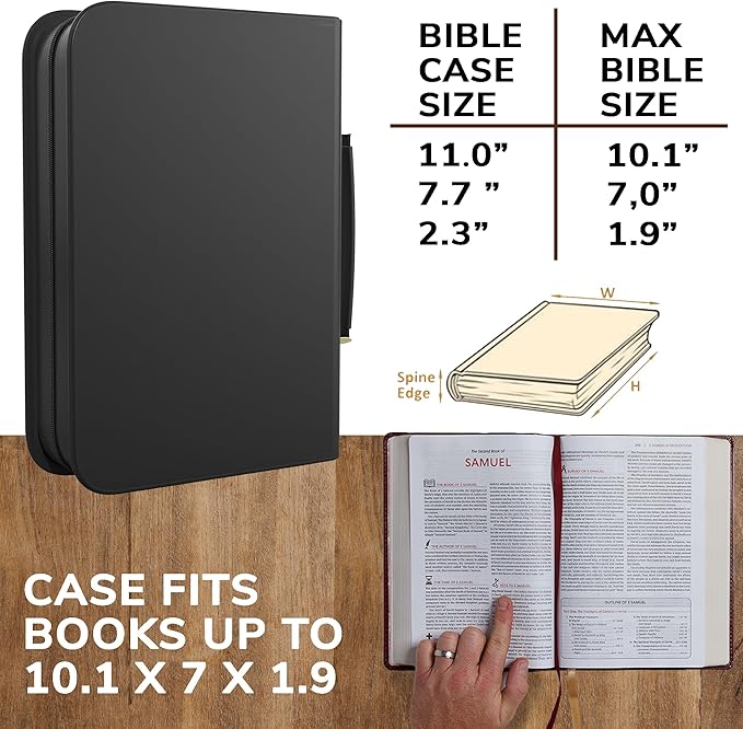 DEHITE Bible Cover Case for Men and Women – Leather Bible Carrying Bag – Pen Slots – Zippered Pocket – Premium Faux Leather