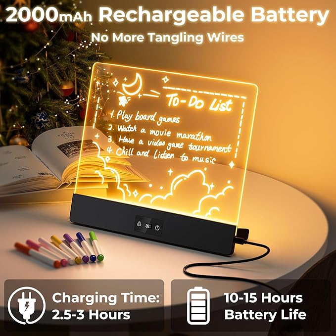 Bawaslom Rechargeable Doodle Glow LED Drawing Board for Kids,11.8"×10.3" Magic Neon Light Up Drawing Tablet,8 Colors & 4 Modes,Built-in Stand Note Board,Creative Toys Gifts for Girls & Boys,Black