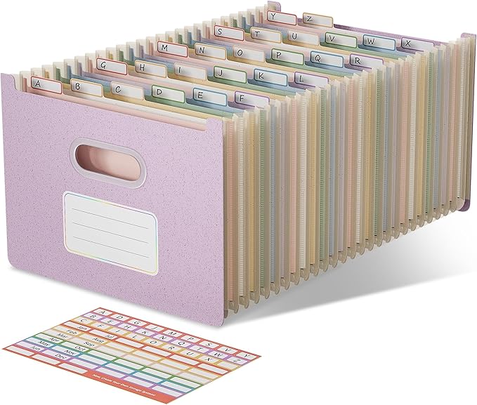 EcoStash 26 Pockets Accordion File Organizer, Wheat Straw File Folders, Upright&Open Top, A-Z Bill Receipt Organizer, 100% BPA Free, Return to Nature, Letter/A4 Size - Lavender Purple