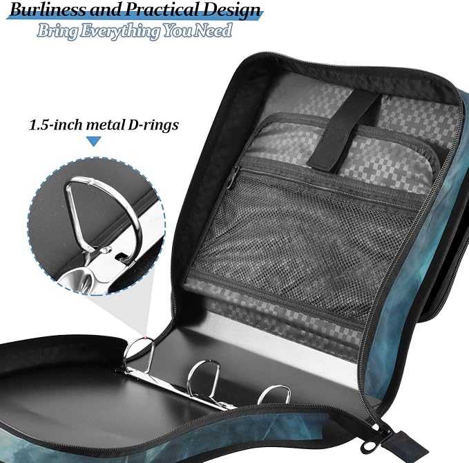 3 Ring Binder Zipper Binders Water-fire Dragons Expanding File Folder Bag with Shoulder Strap