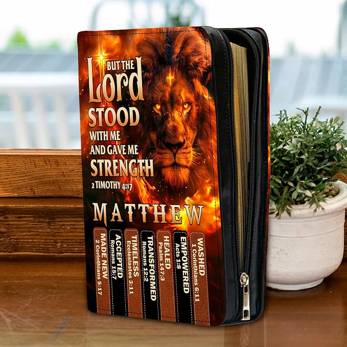 Personalized Man of God Bible Cover, God Says I Am Bible Case PU Leather, Bible Holder Handle Zipper, Faith Scripture with Name Case Bag, Religious Gifts for Church Christians Women Men (01)