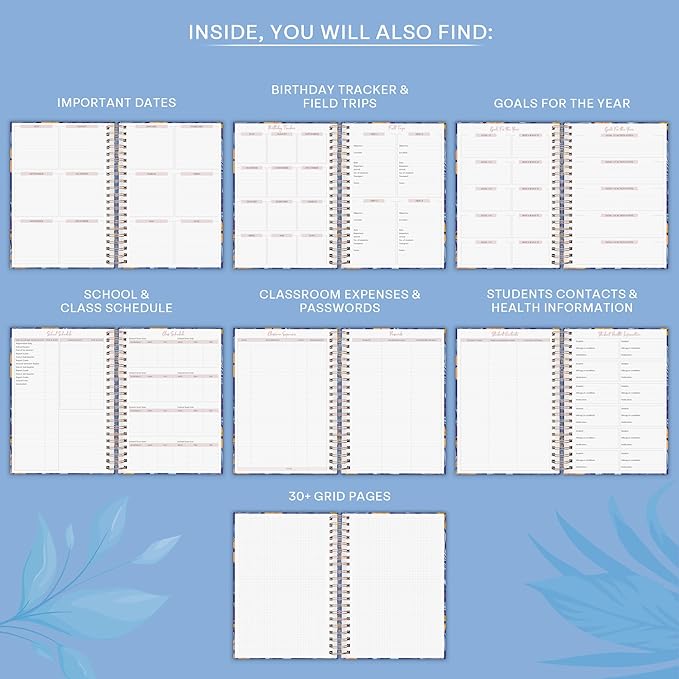 PLANBERRY Teacher Planner – Undated School Year Plan Book for Teachers with Calendars & Lesson Plans – Planner for Classroom Organization & Homeschool – 8”x10.5” Hardcover (Golden Violets)