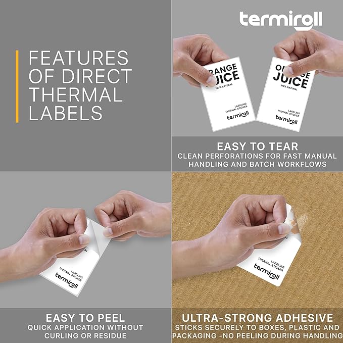 3x2 Direct Thermal Barcode Labels (500/Roll), Perforated Product & Inventory Stickers 76x51mm, Strong Adhesive with Clean, Clear Prints, Compatible with Rollo, Zebra, Munbyn, iDPRT & Jadens
