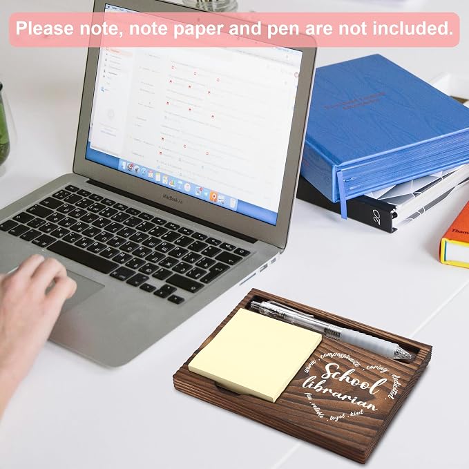 School Librarian Gifts, School Librarian Appreciation Gifts, Thank You Librarian Gifts, Sticky Note Holder, Post-it Note Dispenser for Desk, Wooden Post-it Note & Pen Holder 6.5" x 4.7" - FTA111