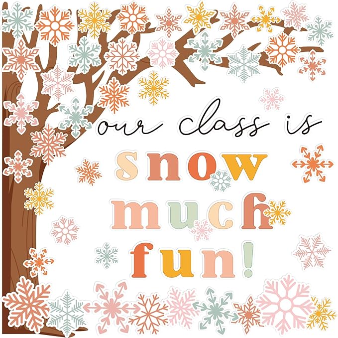 JarThenaAMCS 71Pcs Winter Bulletin Board Decorations Winter Classroom Decorations Christmas Snowflake Tree Cutouts for Xmas Holiday School Classroom Wall Door Decor Party Supplies