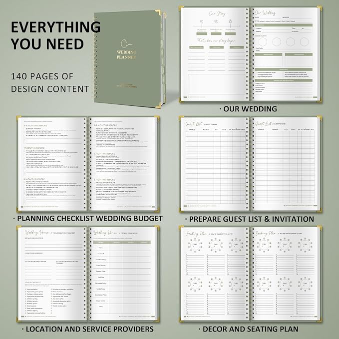 Wedding Planner Book and Organizer - A4 Wedding Planning Book with Checklist, Calendar & Tips - Makes Your Countdown Planning Easy - Engagement Gifts for Newly Engaged Couples, Future Brides & Grooms