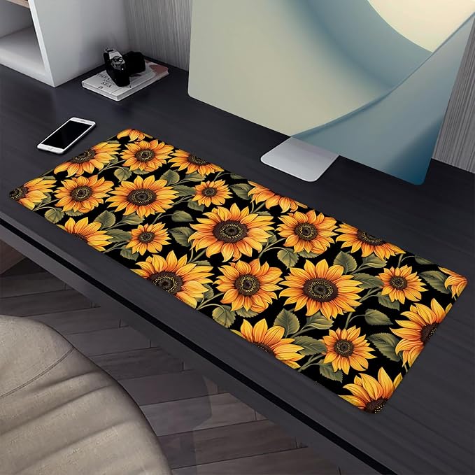 Sunflower Mouse Pad， Gaming Keyboard Mat，Laptop Computer Protector with Non-Slip Rubber Base，Large Extended MousePads Gifts for Desk Office Home，Deskmat Decor 31.5" x 11.8"