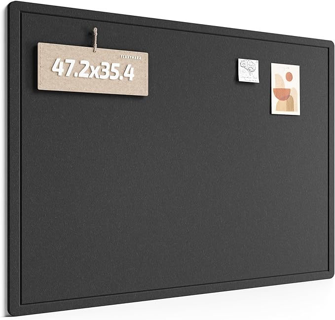 Fluxnara Bulletin Board,Cork Board Alternative with Safe Removable Adhesive Tabs, Foldable Felt Pin Board for Home Office, Classroom, Bedroom,Entryway for Walls (Black, 47.2 x 35.4 inches)