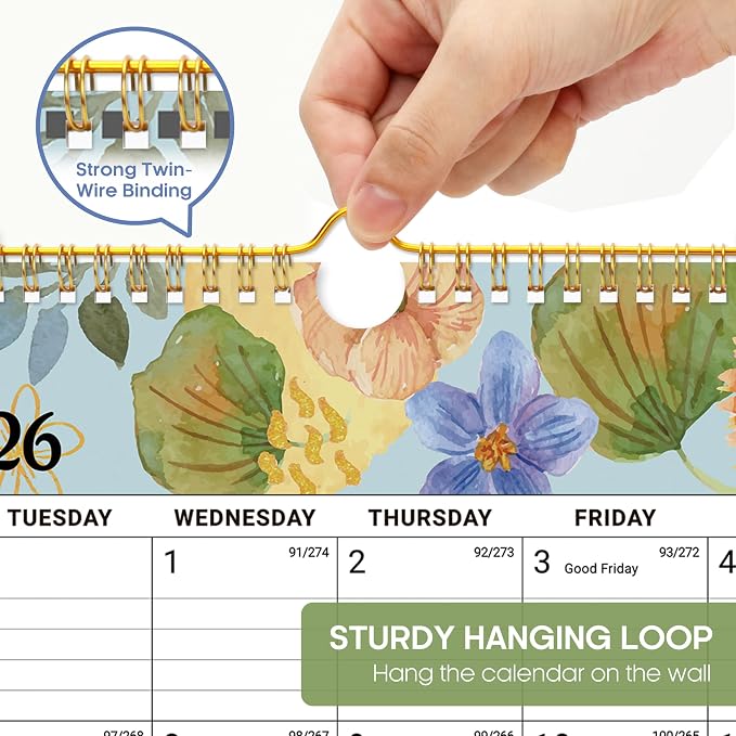 Calendar 2026-2027, Monthly Wall Calendar from April 2026 to December 2027, 11.5" x 14.7", Spiral Binding Hanging Wall Calendar, Perfect for Home or Office,Botanic Whimsy