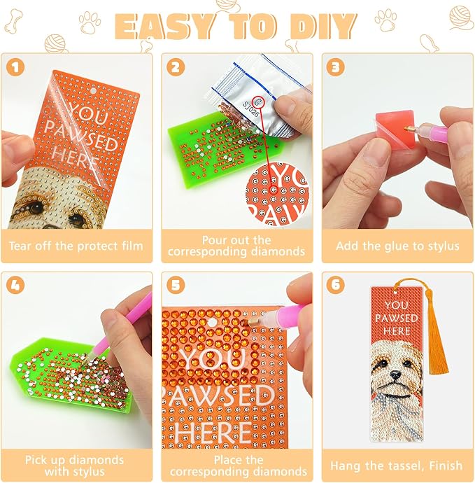 6 PCS Diamond Art Kits Bookmarks Diamond Painting Bookmark, 5D DIY Book Marks Dimond Art Paintings Gem Art, Acrylic Bookmarks with Tassels,Arts and Crafts for Adults Reading Gifts for Book Lovers