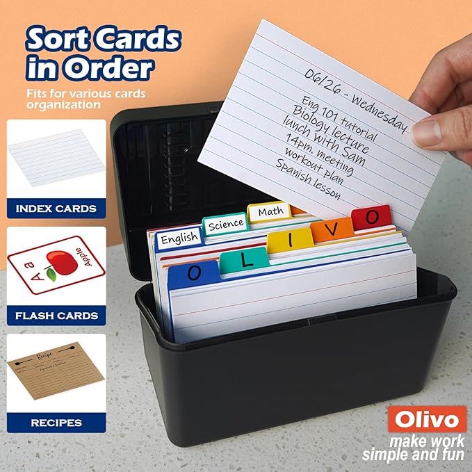 Olivo Index Card Dividers Tabs 4x6 Poly Plastic Card File Guides 4" x 6", Colored, 30 Pack